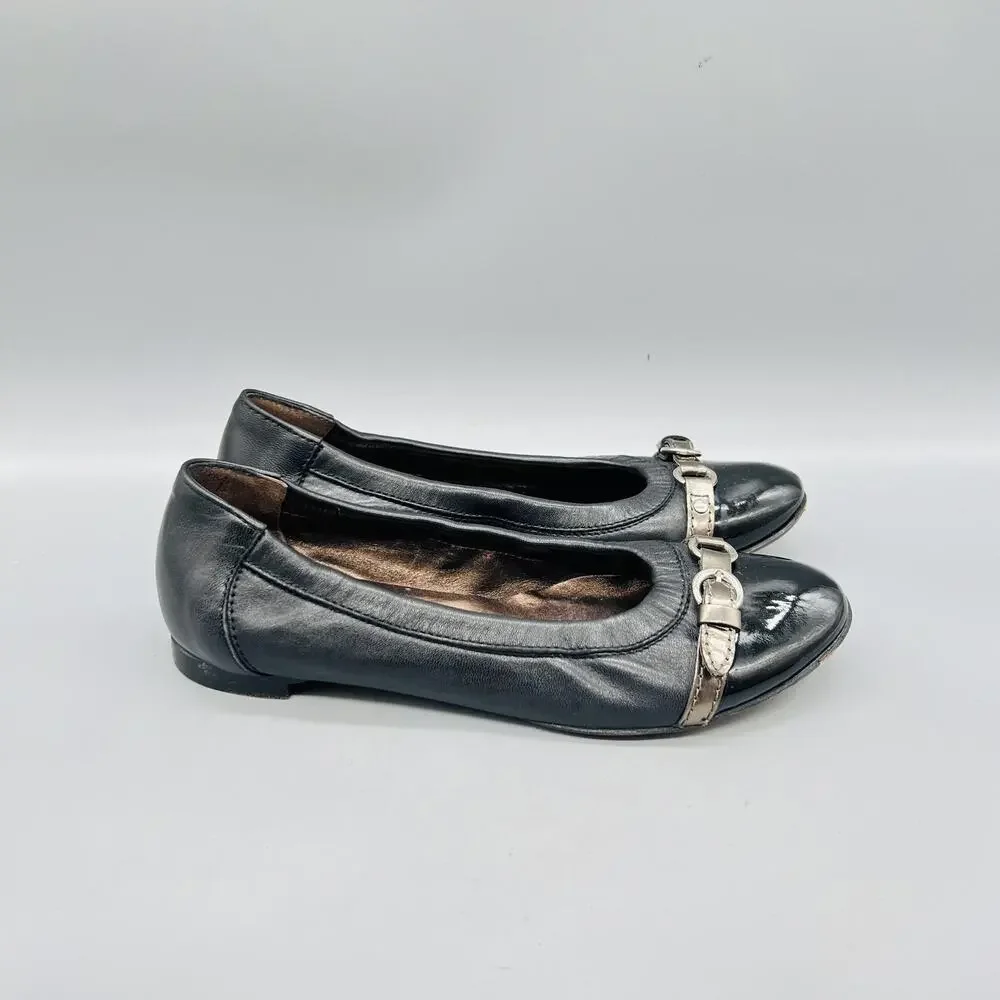 AGL Shoes Womens 6 Black Leather Ballet Flats Buckle Slip On Round Toe Comfort